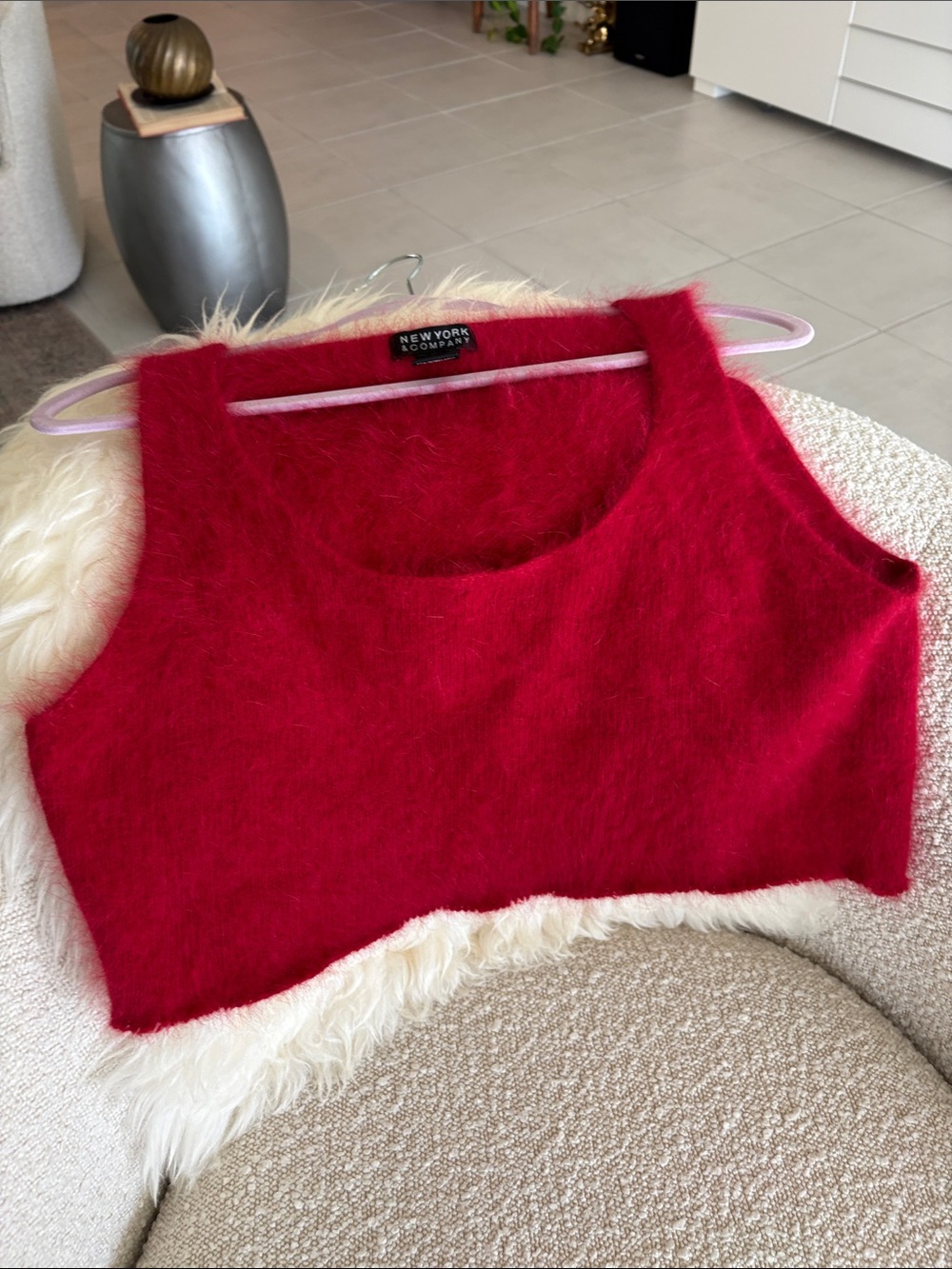 New York & Company Bright Red Angora and nylon Crop Tank